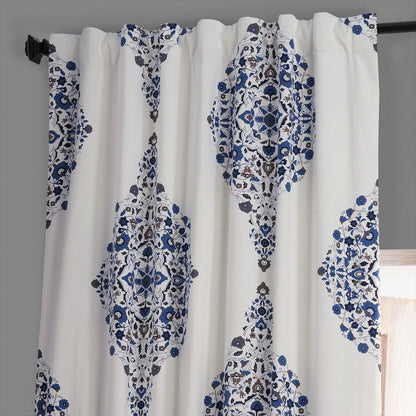 Kerala Blue Emblem Printed Cotton Hotel Blackout Curtain