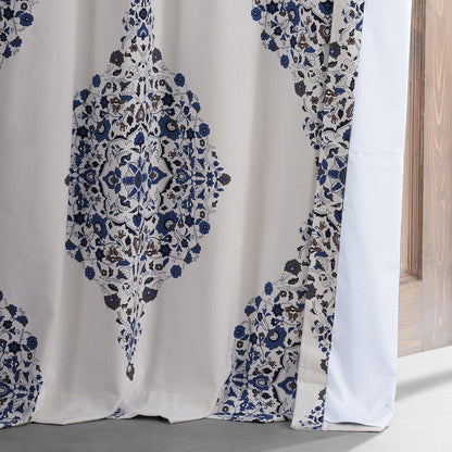 Kerala Blue Emblem Printed Cotton Hotel Blackout Curtain