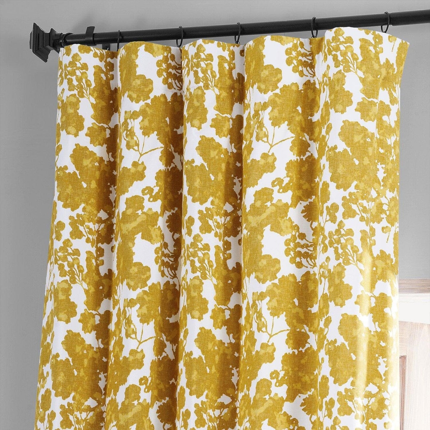 Fleur Gold Floral Printed Cotton Hotel Blackout Curtain