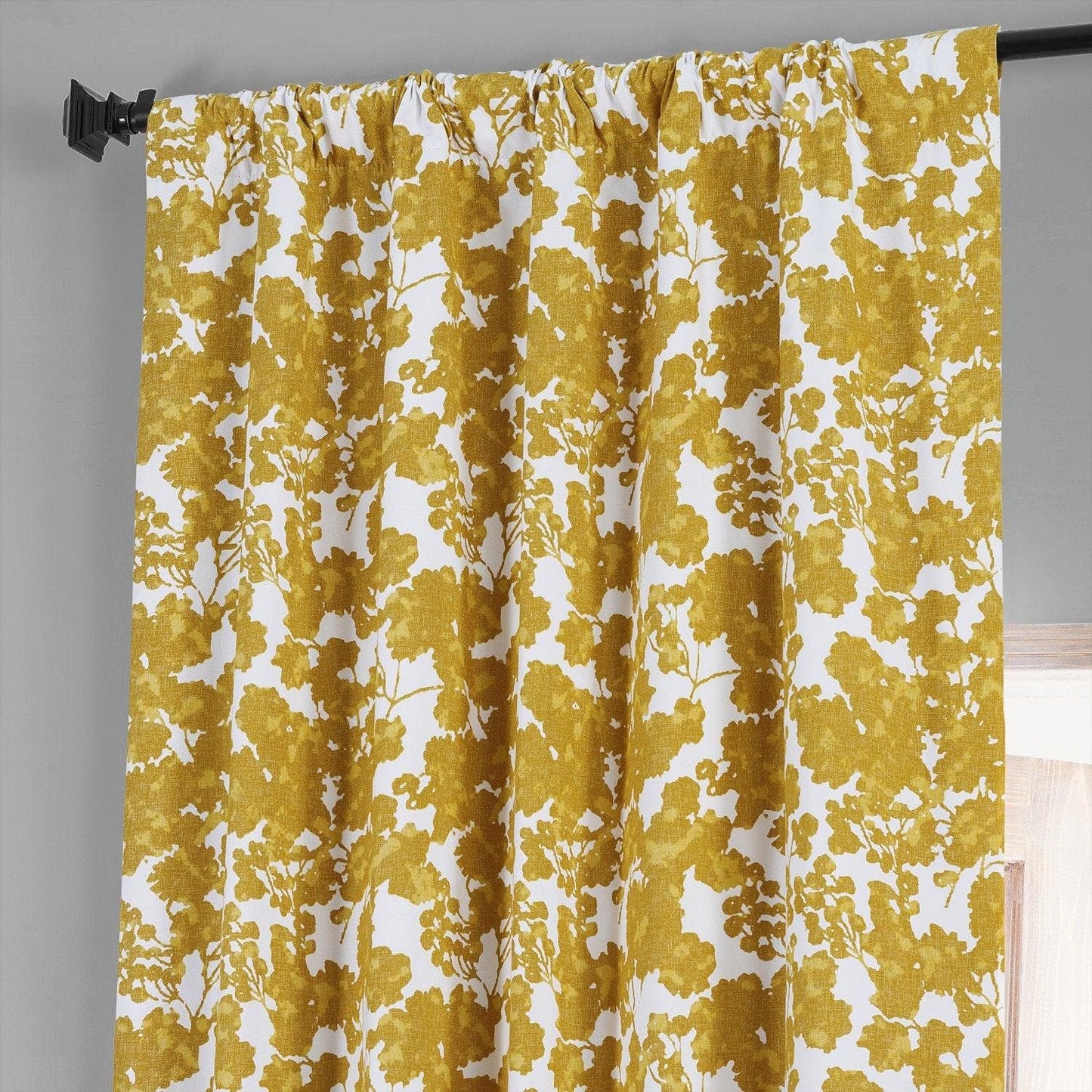 Fleur Gold Floral Printed Cotton Hotel Blackout Curtain