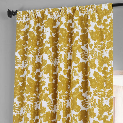Fleur Gold Floral Printed Cotton Hotel Blackout Curtain