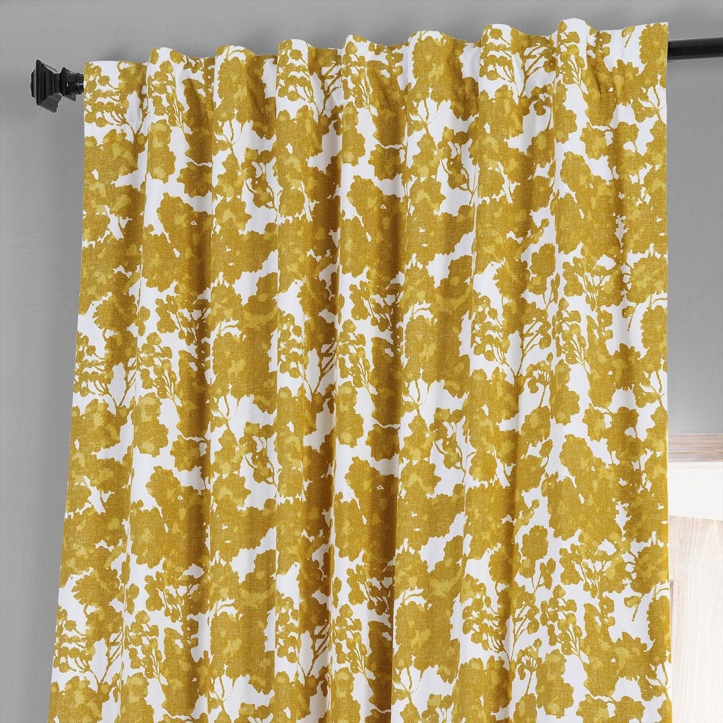 Fleur Gold Floral Printed Cotton Hotel Blackout Curtain