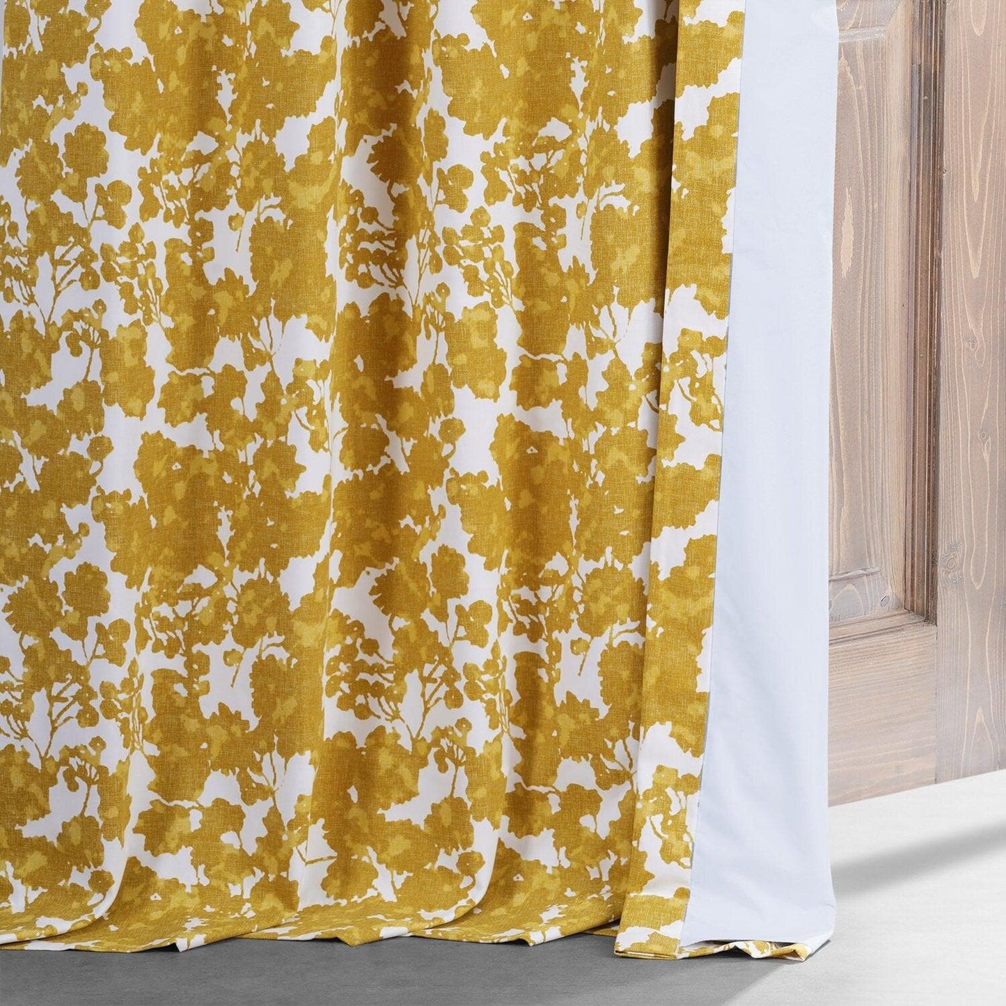 Fleur Gold Floral Printed Cotton Hotel Blackout Curtain