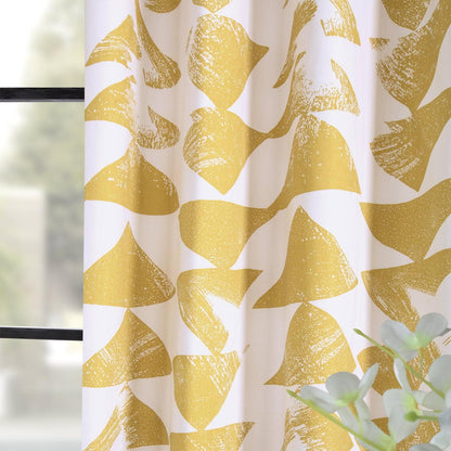 Triad Gold Geometric Grommet Printed Cotton Room Darkening Curtain