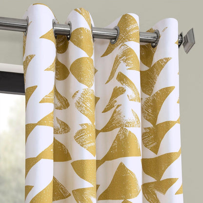 Triad Gold Geometric Grommet Printed Cotton Room Darkening Curtain