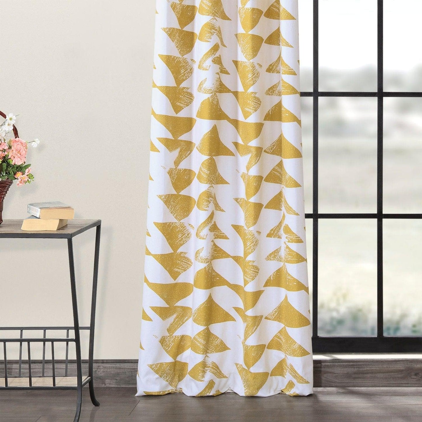 Triad Gold Geometric Grommet Printed Cotton Room Darkening Curtain