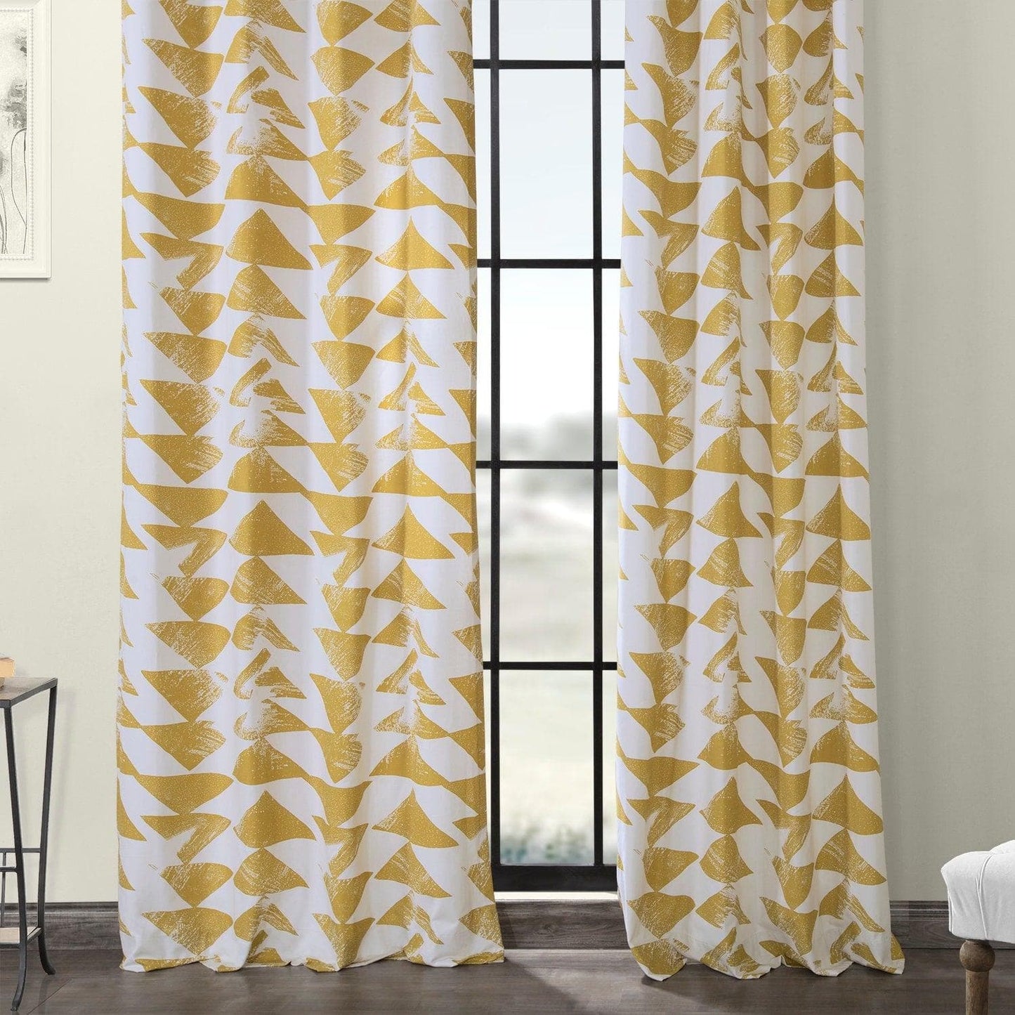 Triad Gold Geometric Grommet Printed Cotton Room Darkening Curtain