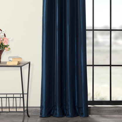 Navy Blue Grommet Faux Silk Taffeta Blackout Curtain