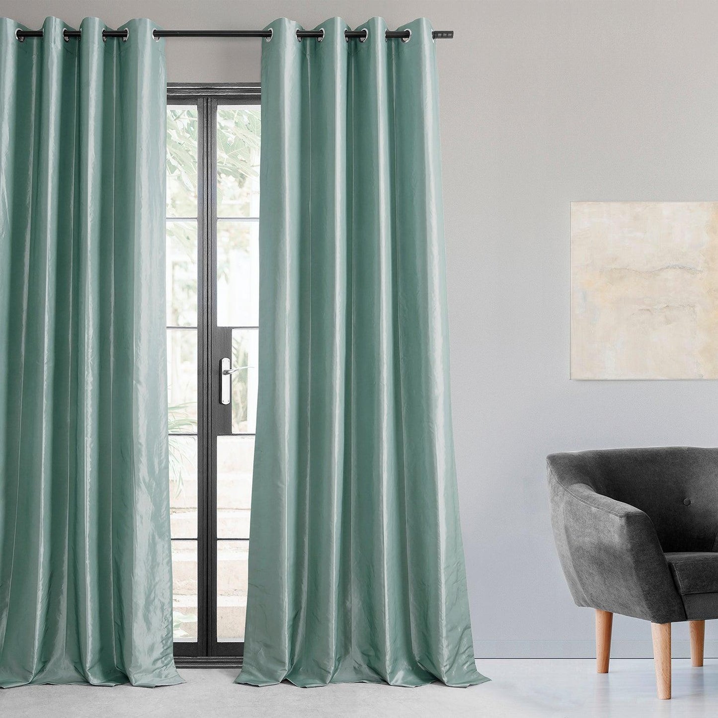 Robin's Egg Grommet Faux Silk Taffeta Blackout Curtain