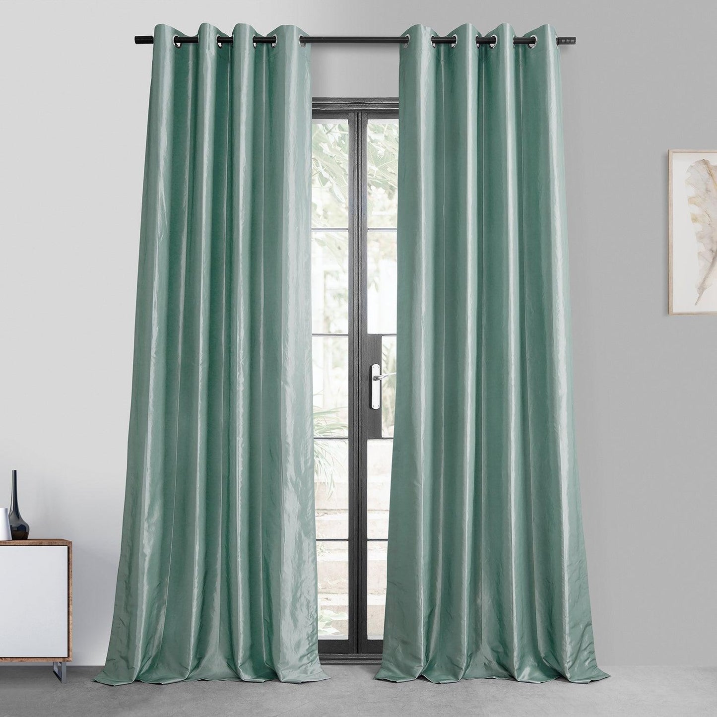 Robin's Egg Grommet Faux Silk Taffeta Blackout Curtain