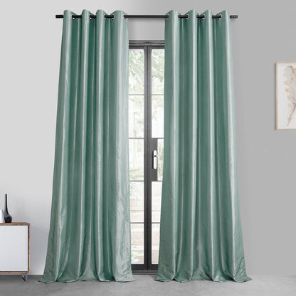 Robin's Egg Grommet Faux Silk Taffeta Blackout Curtain