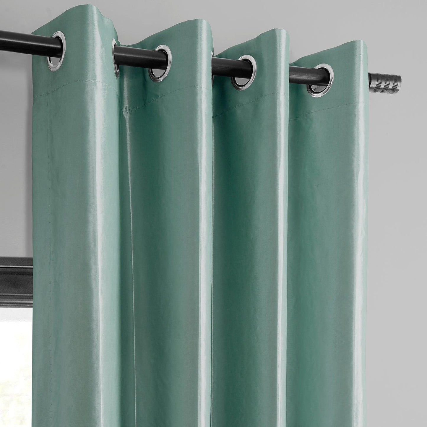 Robin's Egg Grommet Faux Silk Taffeta Blackout Curtain