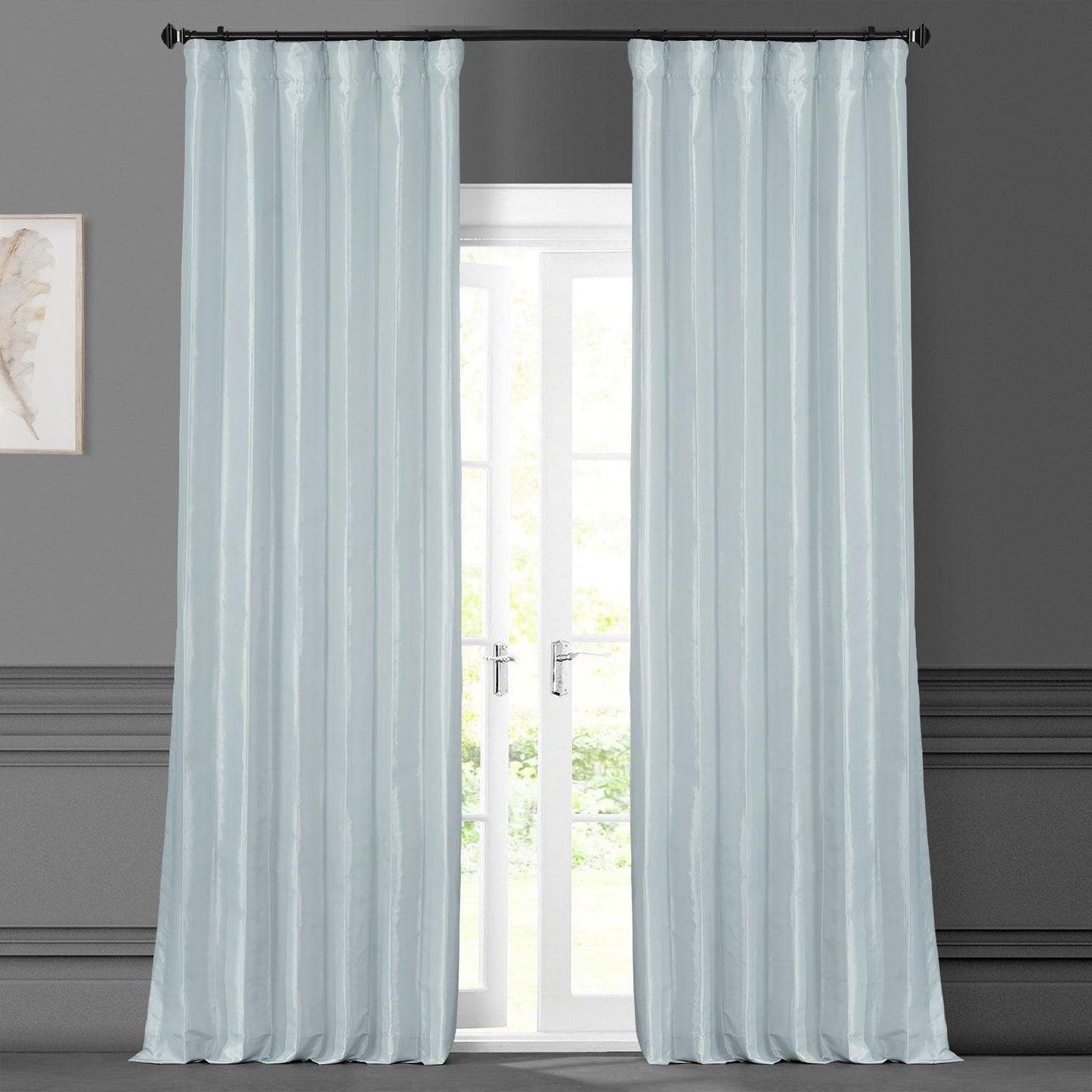 Blue Moon Solid Faux Silk Taffeta Room Darkening Curtain