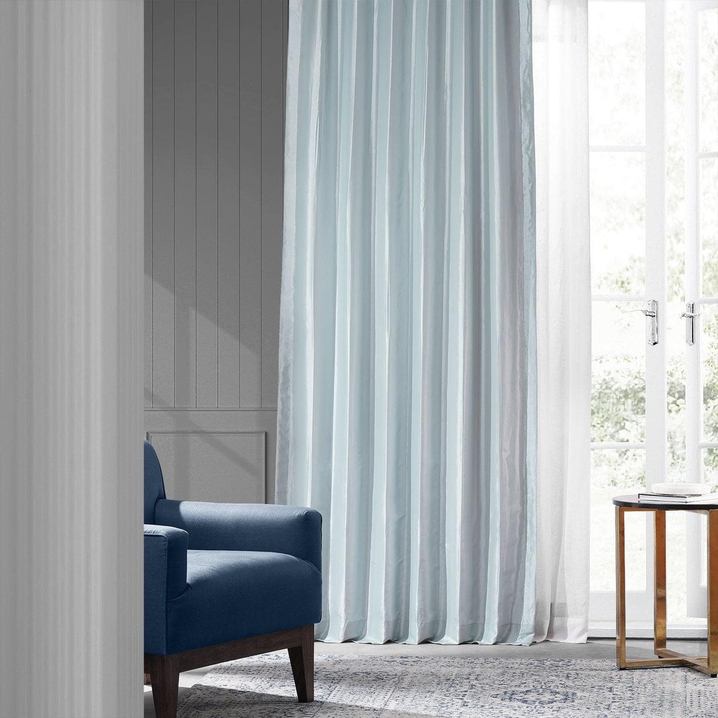 Blue Moon Solid Faux Silk Taffeta Room Darkening Curtain