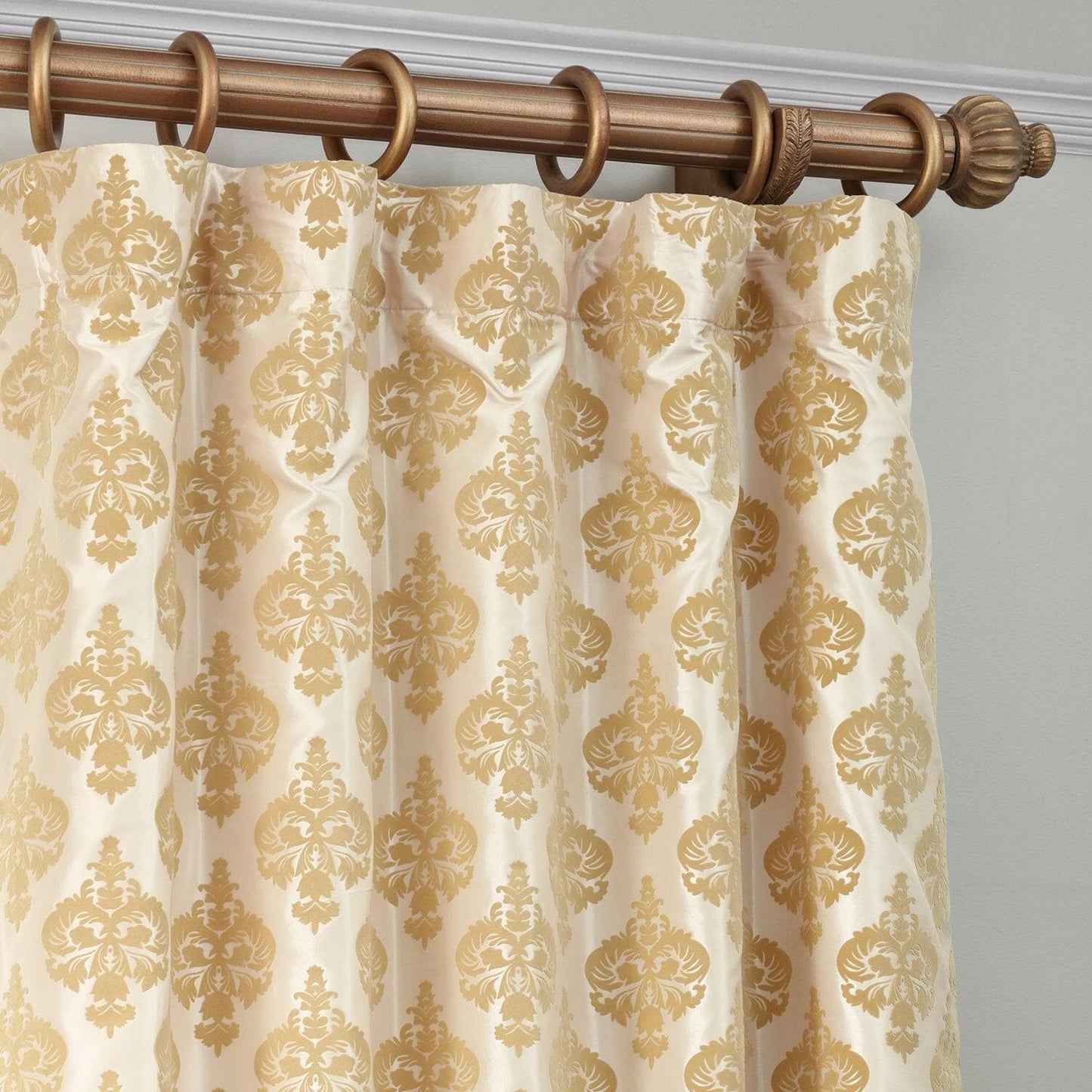 Beatrice Champagne Beige Damask Designer Flocked Room Darkening Curtain
