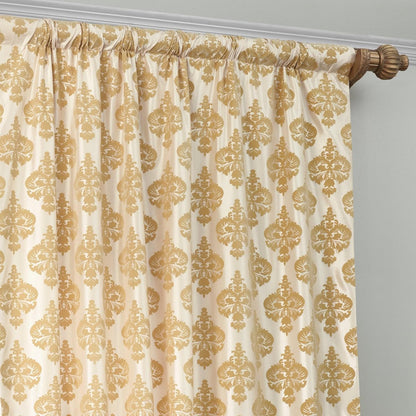 Beatrice Champagne Beige Damask Designer Flocked Room Darkening Curtain