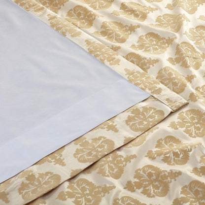 Beatrice Champagne Beige Damask Designer Flocked Room Darkening Curtain