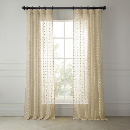 Strasbourg Dot Beige Geometric Patterned Faux Linen Sheer Curtain