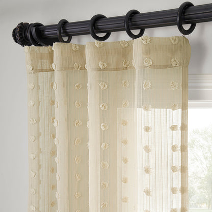 Strasbourg Dot Beige Geometric Patterned Faux Linen Sheer Curtain