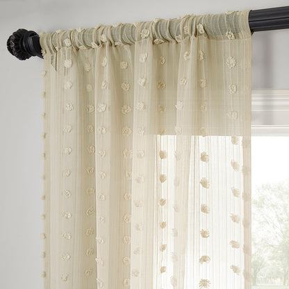 Strasbourg Dot Beige Geometric Patterned Faux Linen Sheer Curtain
