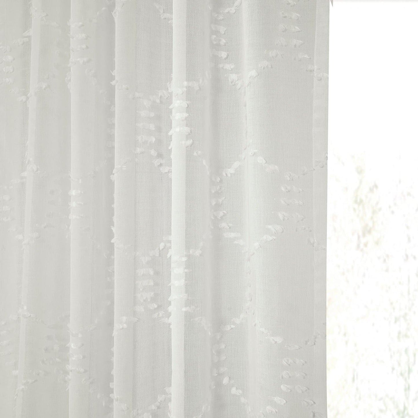 Marseille Shell Geometric Patterned Faux Linen Sheer Curtain