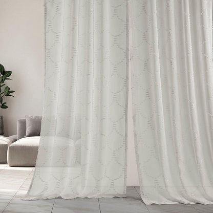 Marseille Shell Geometric Patterned Faux Linen Sheer Curtain