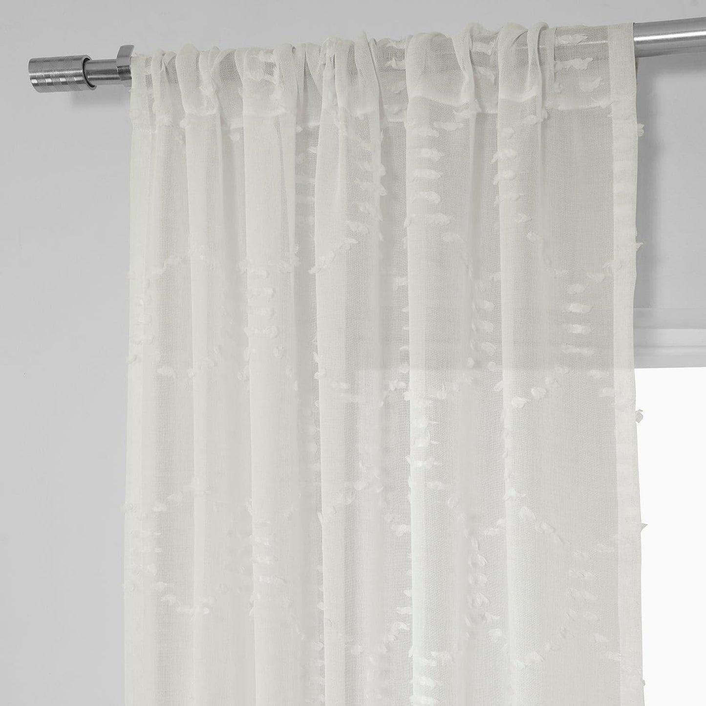 Marseille Shell Geometric Patterned Faux Linen Sheer Curtain