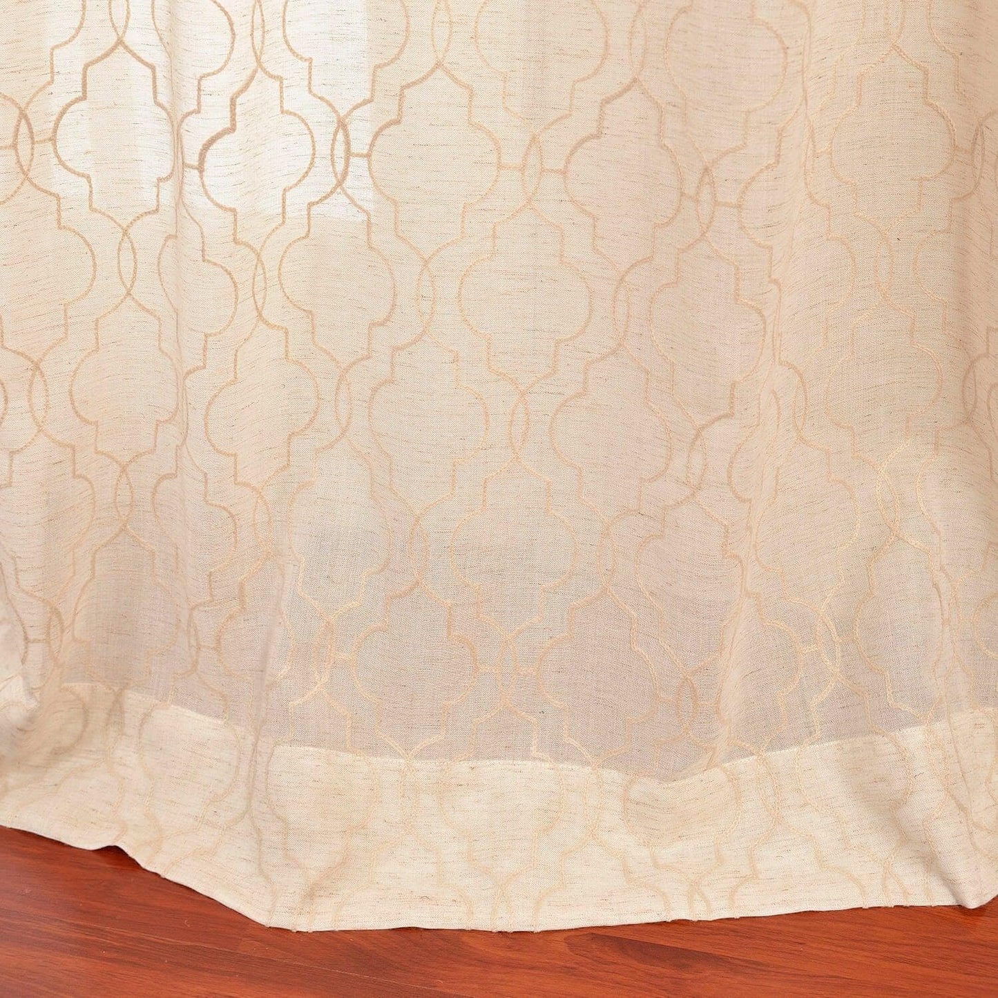 Saida Natural Embroidered Geometric Patterned Faux Linen Sheer Curtain