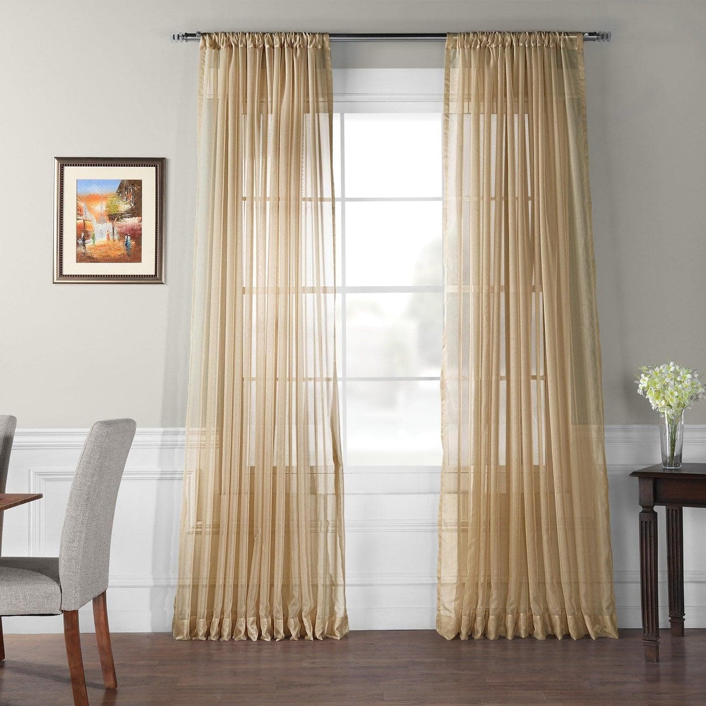 Soft Tan Extra Wide Sheer Curtain
