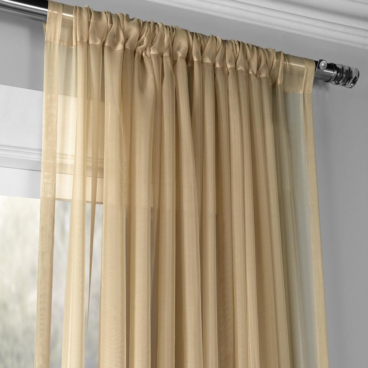 Soft Tan Extra Wide Sheer Curtain