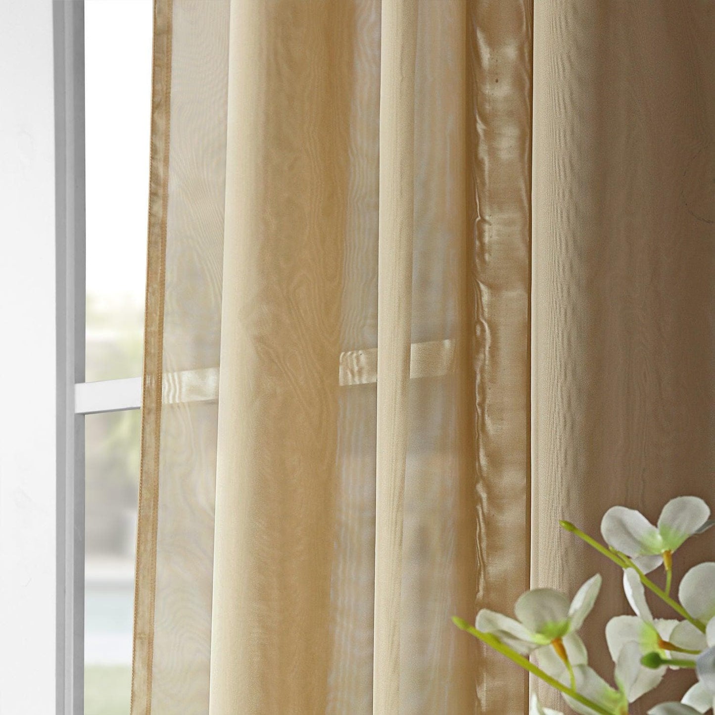 Soft Tan Extra Wide Sheer Curtain