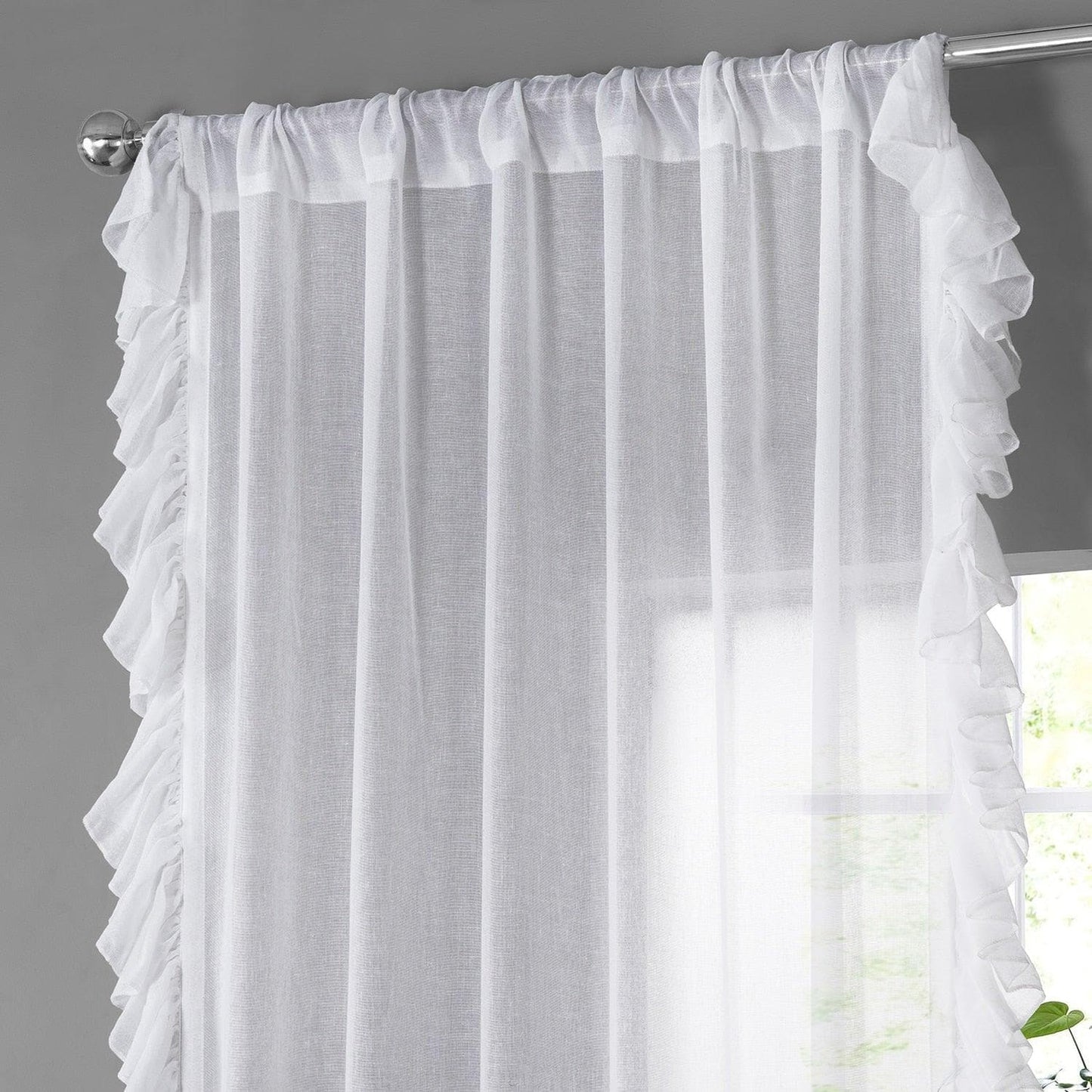 White Orchid Ruffled Faux Linen Sheer Curtain