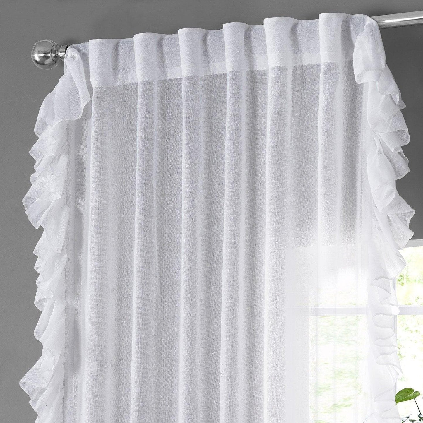 White Orchid Ruffled Faux Linen Sheer Curtain