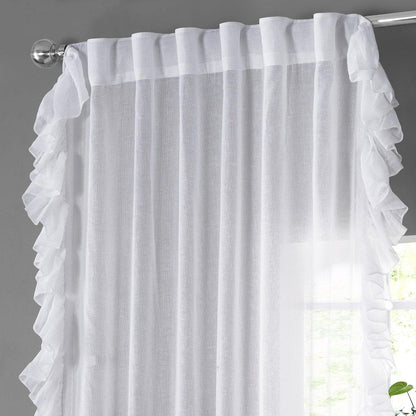 White Orchid Ruffled Faux Linen Sheer Curtain