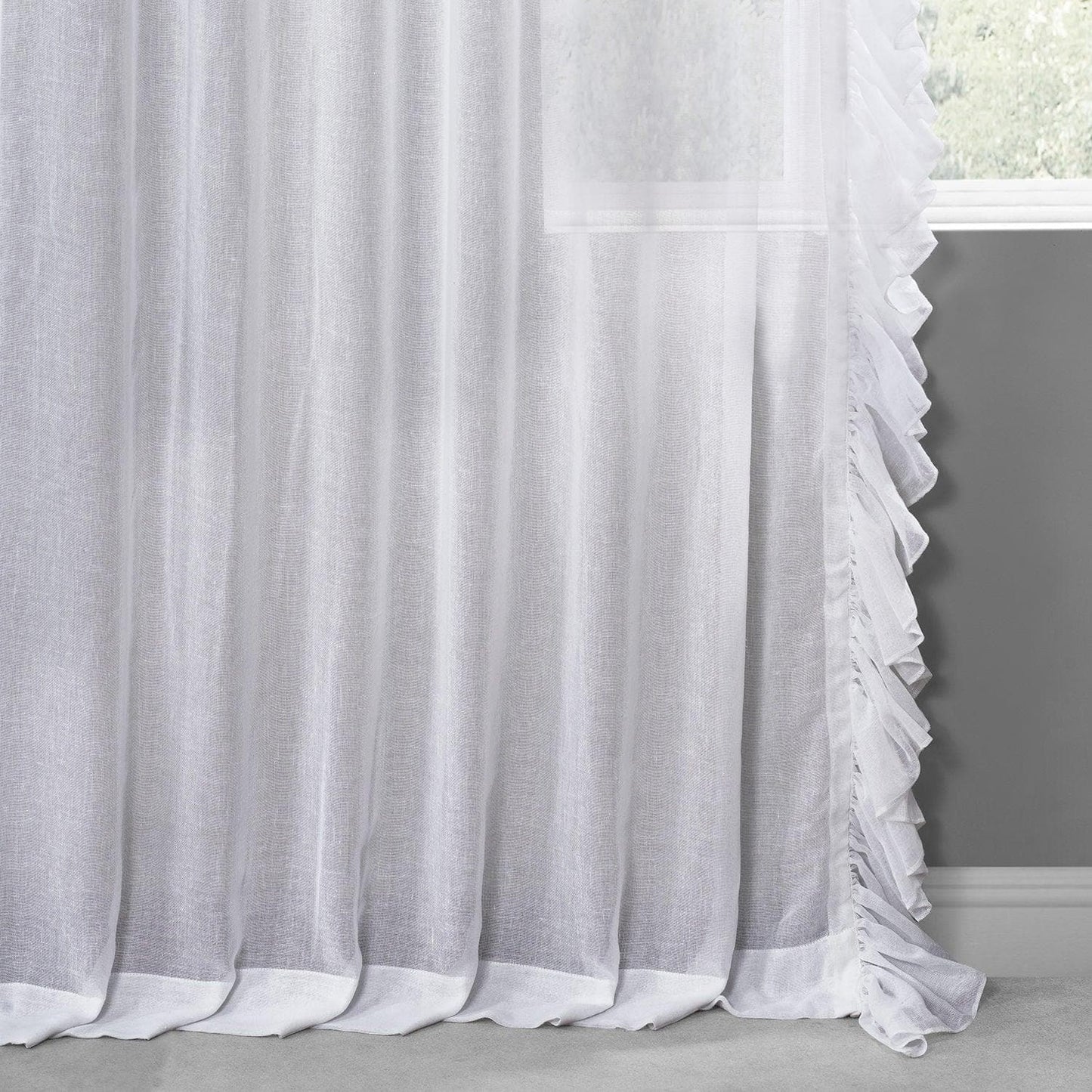White Orchid Ruffled Faux Linen Sheer Curtain