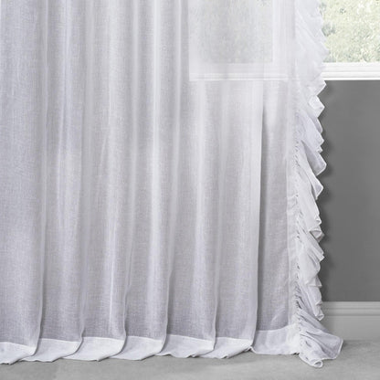 White Orchid Ruffled Faux Linen Sheer Curtain