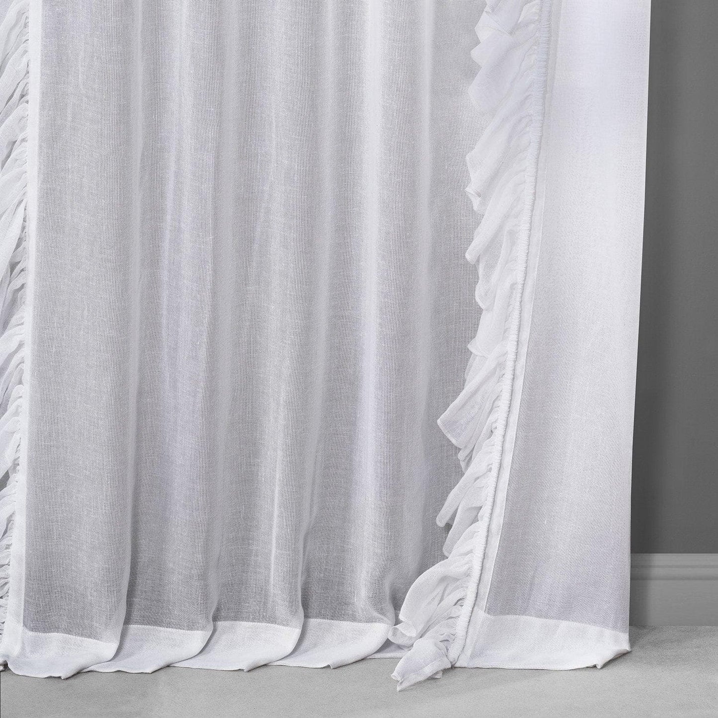 White Orchid Ruffled Faux Linen Sheer Curtain