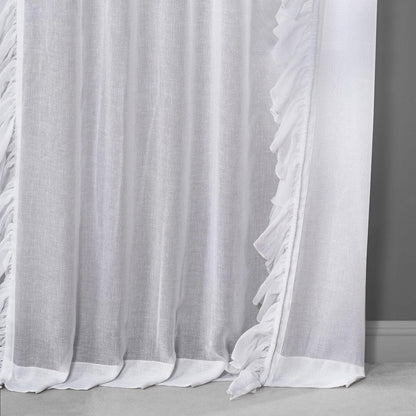 White Orchid Ruffled Faux Linen Sheer Curtain
