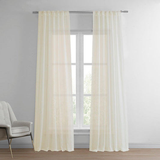 Chaste Tan Faux Linen Sheer Curtain Pair (2 Panels)