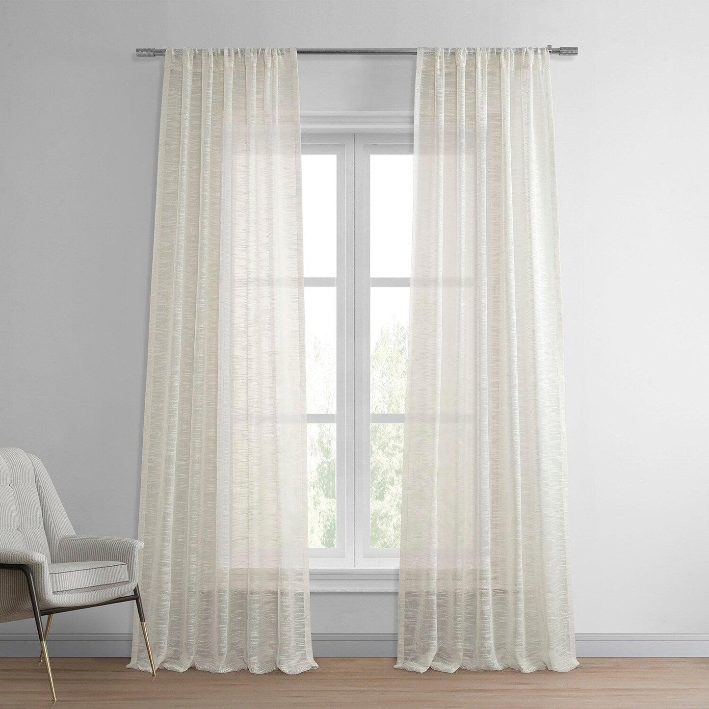 Ivory Open Weave Linen Blend Sheer Curtain