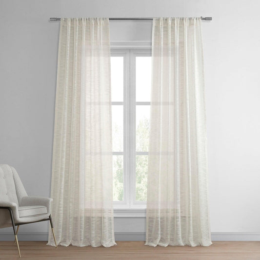 Ivory Open Weave Linen Blend Sheer Curtain