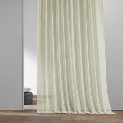Worldly Cream Faux Linen Sheer Curtain Pair (2 Panels)