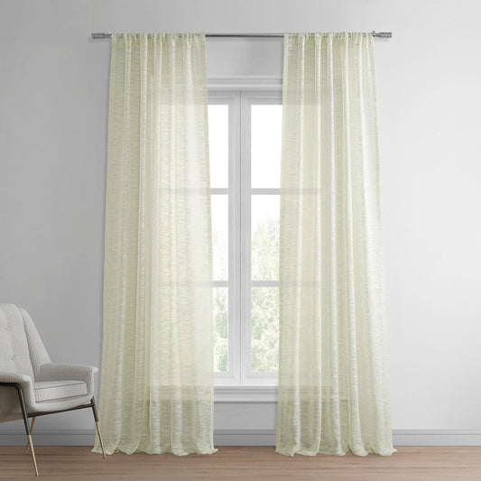 Worldly Cream Faux Linen Sheer Curtain Pair (2 Panels)