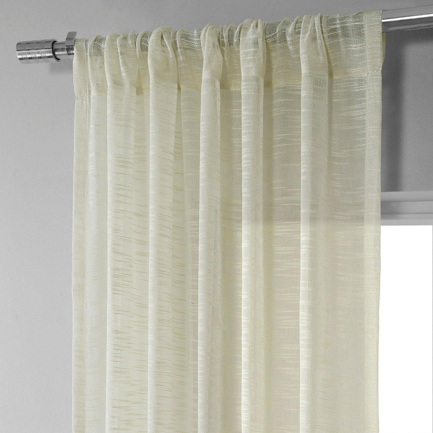 Worldly Cream Faux Linen Sheer Curtain Pair (2 Panels)