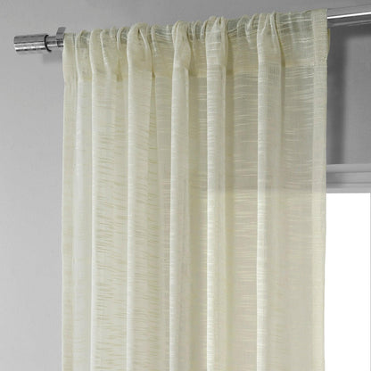 Worldly Cream Faux Linen Sheer Curtain Pair (2 Panels)