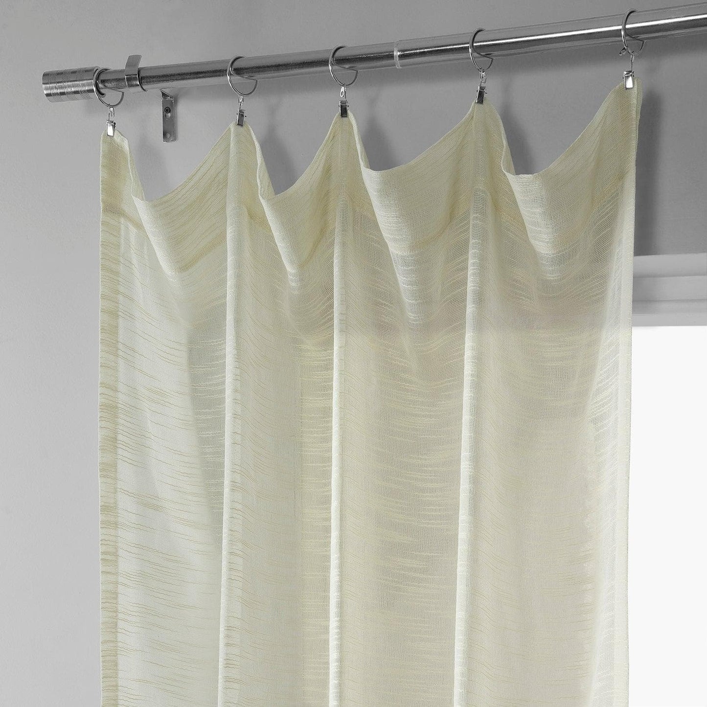 Worldly Cream Faux Linen Sheer Curtain Pair (2 Panels)
