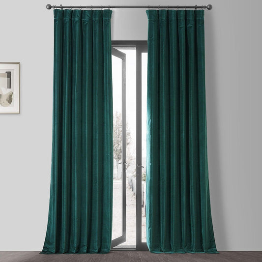 Dublin Green Vintage Cotton Velvet Room Darkening Curtain