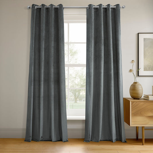 Natural Grey Grommet Signature Velvet Blackout Curtain