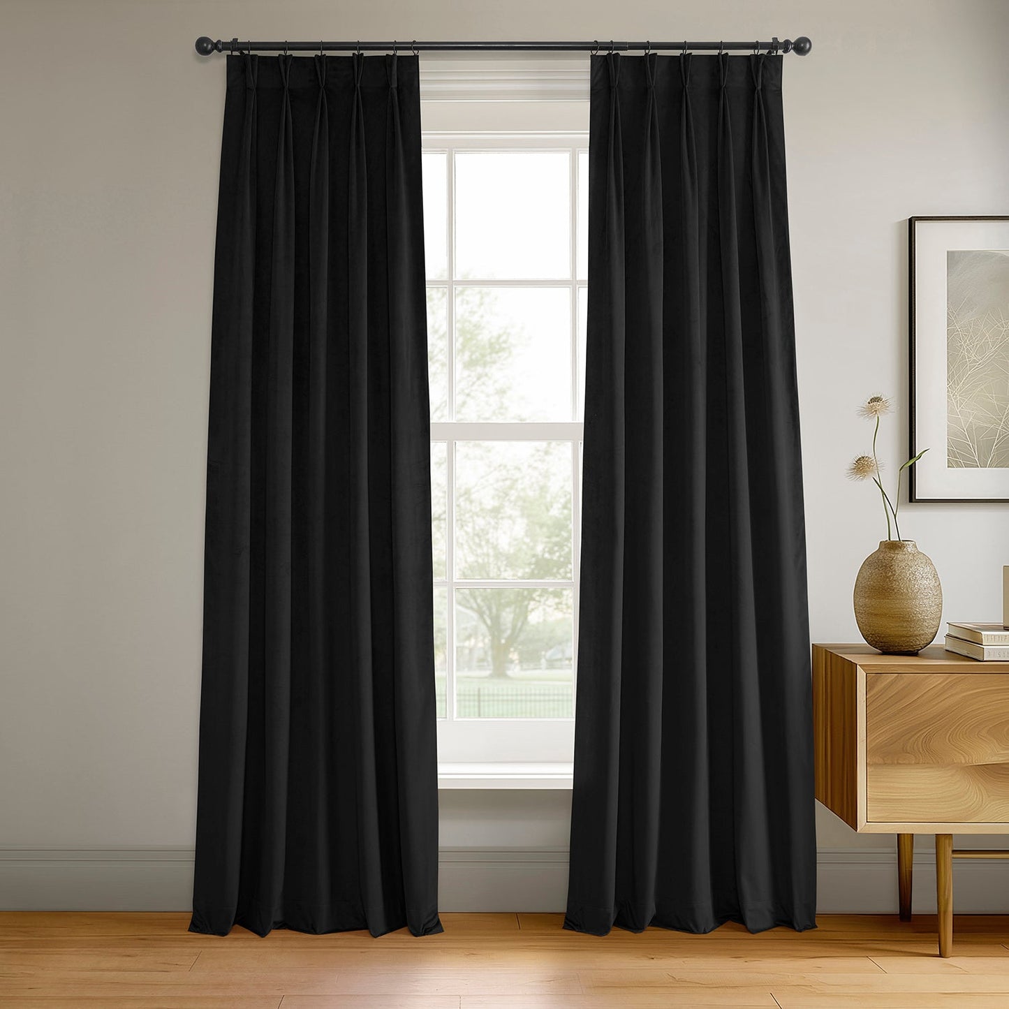Warm Black French Pleat Signature Velvet Blackout Curtain