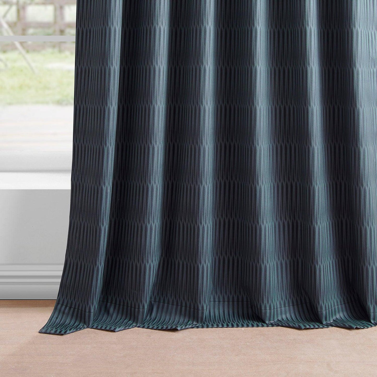 Deep Blue Abstract Lounge Embossed Velvet Room Darkening Curtain